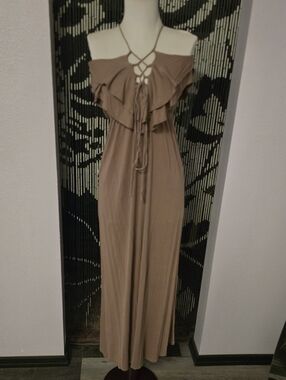 Forever 21 Taupe Maxi Dress with Lace Up Front